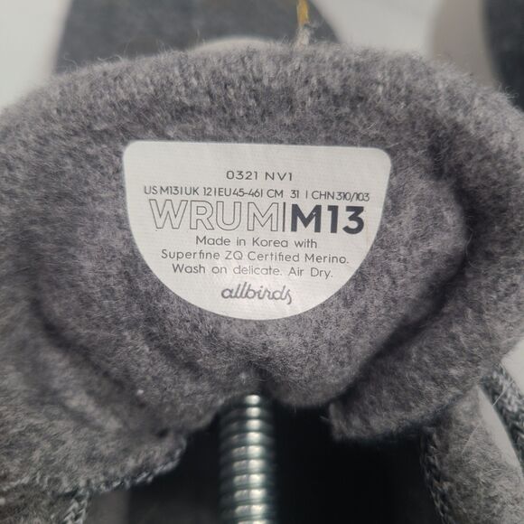 Allbirds Men’s Size 13 WRU Wool Runner Up Mizzle Grey High Top Running Shoes